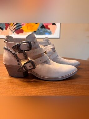 Dolce Vita x Anthropology Cream Leather Buckle Ankle Boots